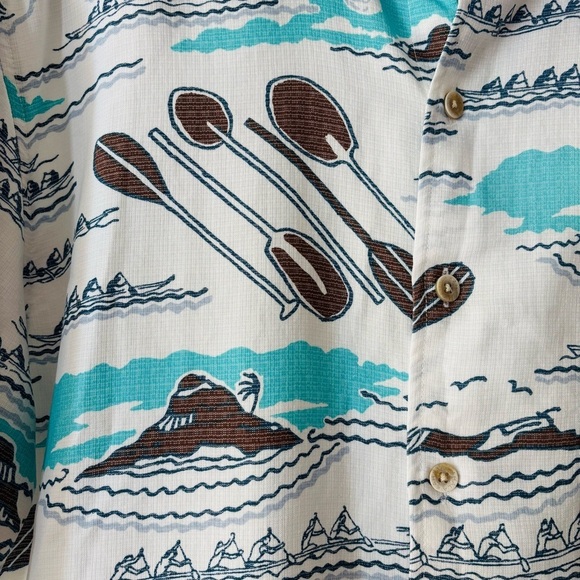 Kahala Aloha Hawaiian Button Front Printed Shirt Volcano Boat Men’s Large - Picture 3 of 7